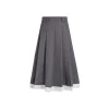 Kroche Striped Patchwork Pleated Long Skirt Gray