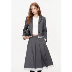 Kroche Striped Patchwork Short Suit Jacket Gray