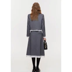 Kroche Striped Patchwork Short Suit Jacket Gray