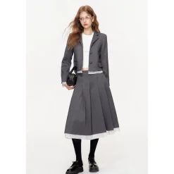 Kroche Striped Patchwork Short Suit Jacket Gray
