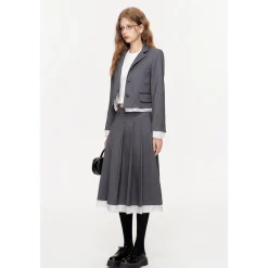 Kroche Striped Patchwork Short Suit Jacket Gray