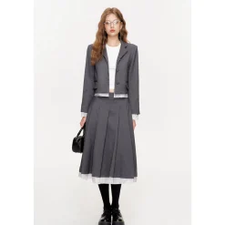 Kroche Striped Patchwork Short Suit Jacket Gray
