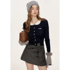 Kroche Twist Embroidery Doll Collar Wool Knit Cardigan