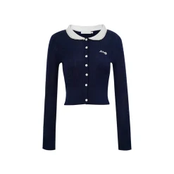 Kroche Twist Embroidery Doll Collar Wool Knit Cardigan