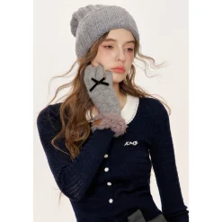 Kroche Twist Embroidery Doll Collar Wool Knit Cardigan