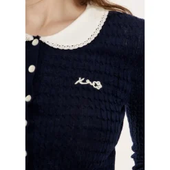 Kroche Twist Embroidery Doll Collar Wool Knit Cardigan