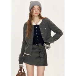 Kroche Twist Embroidery Doll Collar Wool Knit Cardigan
