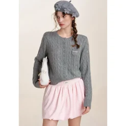 Kroche Twist Texture Woolen Cardigan Gray