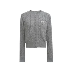 Kroche Twist Texture Woolen Cardigan Gray