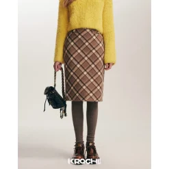 Kroche Vintage Checked Long Woolen A-Line Skirt