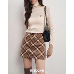 Kroche Vintage Checked Short Woolen A-Line Skirt