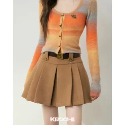 Kroche Vintage Woolen Pleated Skirt Brown