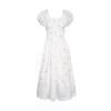 Kroche Wrinkle Floral Embroidered Long Dress