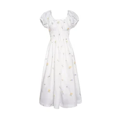 Kroche Wrinkle Floral Embroidered Long Dress