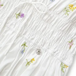 Kroche Wrinkle Floral Embroidered Long Dress