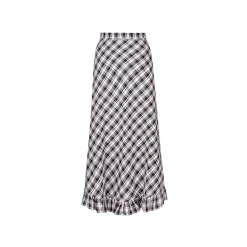 Kroche Wrinkle Hem High Waist Plaid Long Skirt