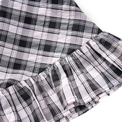 Kroche Wrinkle Hem High Waist Plaid Long Skirt