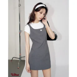 Liilou Adjustable Shoulder Girdle Slip Dress Grey