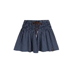 Liilou A-Line Plaid Elastic-Waist Skirt Navy Blue