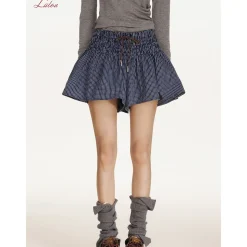 Liilou A-Line Plaid Elastic-Waist Skirt Navy Blue