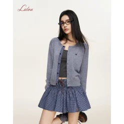 Liilou A-Line Plaid Elastic-Waist Skirt Navy Blue