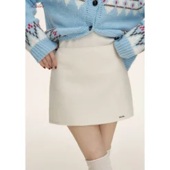 Liilou A-line Woolen Tweed Thicken Skirt White