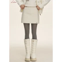 Liilou A-line Woolen Tweed Thicken Skirt White