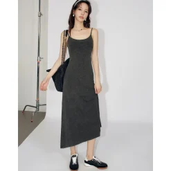 Liilou Athflow A-Line Halter Sling Dress Washed Grey