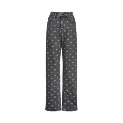 Liilou Athflowe Full Printed Logo Wide-Leg Jeans Dark Grey