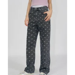 Liilou Athflowe Full Printed Logo Wide-Leg Jeans Dark Grey
