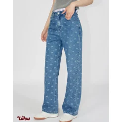 Liilou Athflowe Full Printed Logo Wide-Leg Jeans Blue