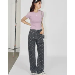 Liilou Athflowe Full Printed Logo Wide-Leg Jeans Dark Grey