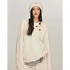 Liilou Casual Oversized Hooded Knit Sweater Cream