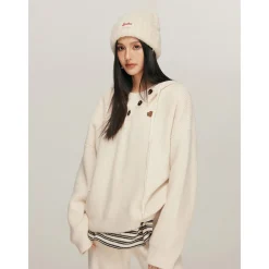 Liilou Casual Oversized Hooded Knit Sweater Cream