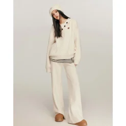 Liilou Casual Oversized Hooded Knit Sweater Cream