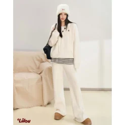 Liilou Casual Oversized Hooded Knit Sweater Cream