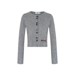 Liilou Chain Embroidery Woolen Knit Cardigan Gray