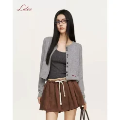 Liilou Chain Embroidery Woolen Knit Cardigan Gray