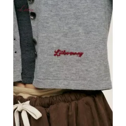 Liilou Chain Embroidery Woolen Knit Cardigan Gray