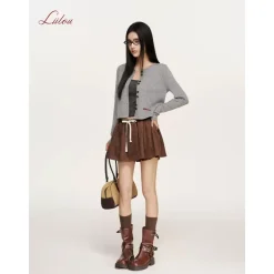 Liilou Chain Embroidery Woolen Knit Cardigan Gray