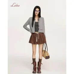 Liilou Chain Embroidery Woolen Knit Cardigan Gray