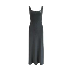 Liilou Classic Square Neck Slim Long Dress Grey
