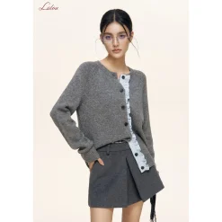 Liilou Contrast Color Stringy Selvedge Woolen Knit Cardigan