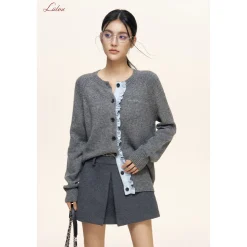 Liilou Contrast Color Stringy Selvedge Woolen Knit Cardigan