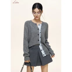 Liilou Contrast Color Stringy Selvedge Woolen Knit Cardigan