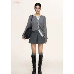 Liilou Contrast Color Stringy Selvedge Woolen Knit Cardigan