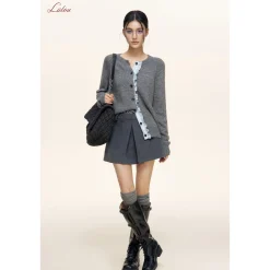 Liilou Contrast Color Stringy Selvedge Woolen Knit Cardigan