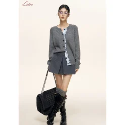 Liilou Contrast Color Stringy Selvedge Woolen Knit Cardigan