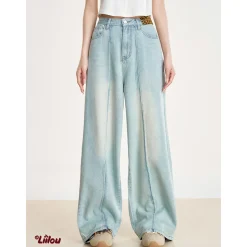 Liilou Distressed Raw Edge Split Wide-Leg Jeans