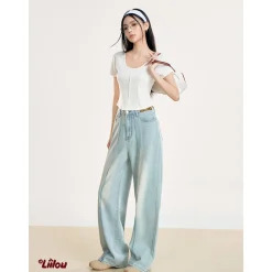 Liilou Distressed Raw Edge Split Wide-Leg Jeans
